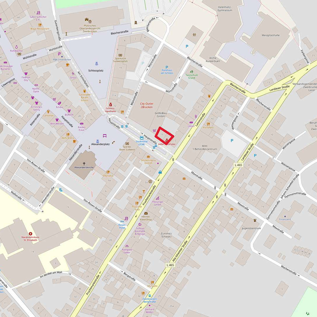 Kartenausschnitt von Zweibrücken. Der Klick auf das Bild öffnet unsere Adresse in OpenStreetMap.